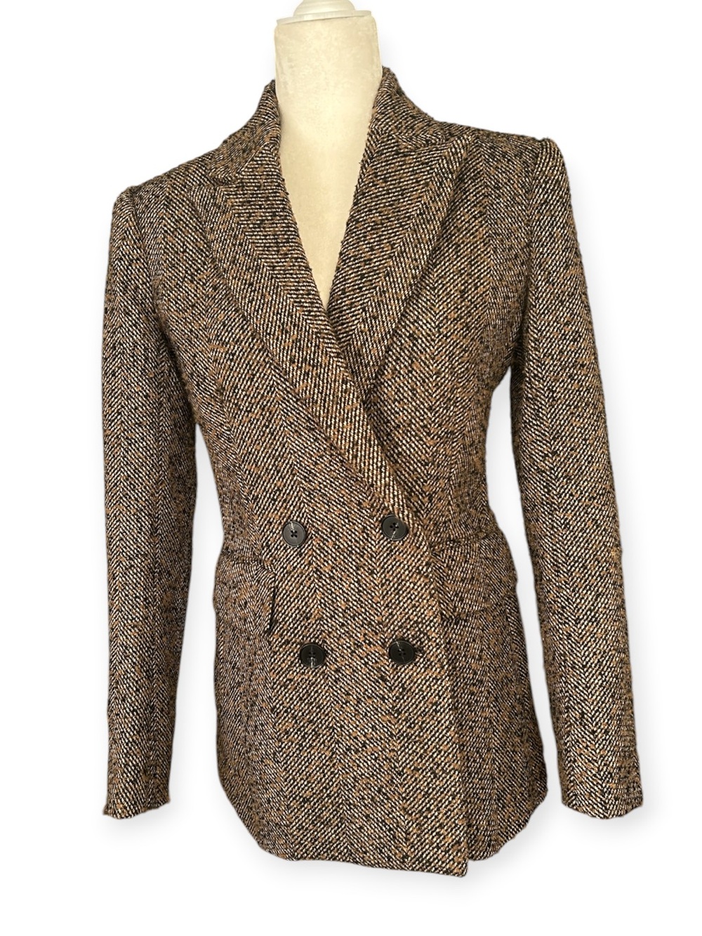 Brown wool blend and Herringbone Double-Breasted Blazer – Joe Fresh XS-Small